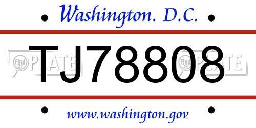 TJ78808 District Of Columbia License Plate