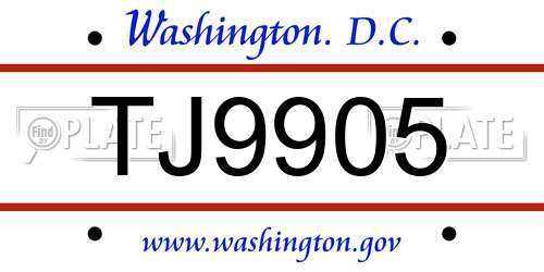 TJ9905 District Of Columbia License Plate