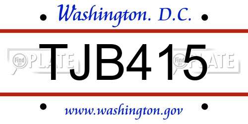 TJB415 District Of Columbia License Plate