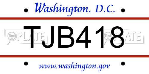 TJB418 District Of Columbia License Plate