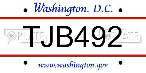 TJB492 District Of Columbia License Plate