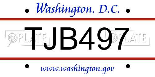 TJB497 District Of Columbia License Plate