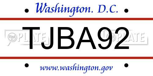 TJBA92 District Of Columbia License Plate
