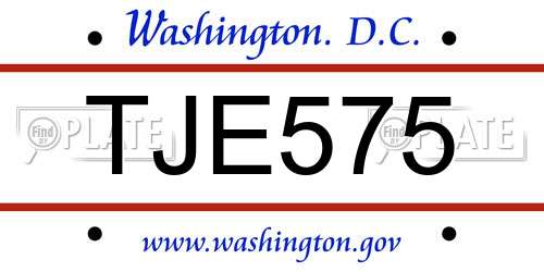 TJE575 District Of Columbia License Plate