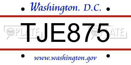 TJE875 District Of Columbia License Plate