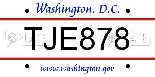 TJE878 District Of Columbia License Plate