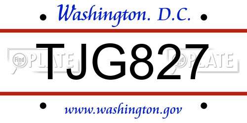 TJG827 District Of Columbia License Plate