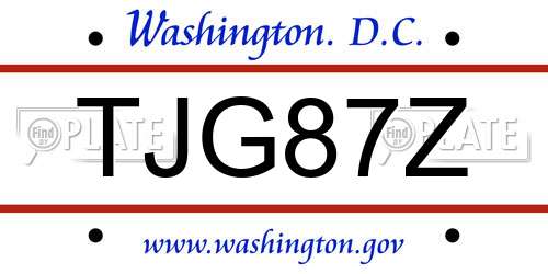 TJG87Z District Of Columbia License Plate