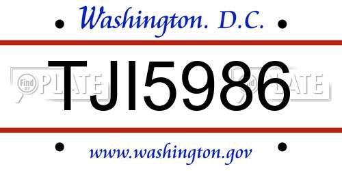 TJI5986 District Of Columbia License Plate