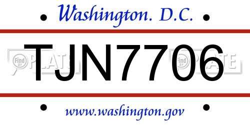 TJN7706 District Of Columbia License Plate