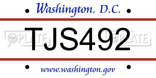 TJS492 District Of Columbia License Plate