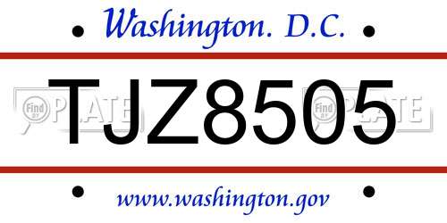 TJZ8505 District Of Columbia License Plate
