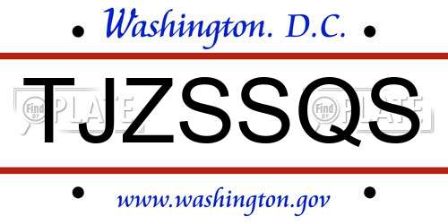 TJZSSQS District Of Columbia License Plate
