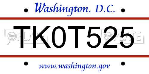 TK0T525 District Of Columbia License Plate