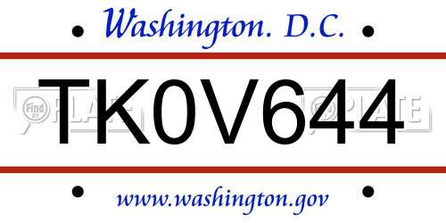 TK0V644 District Of Columbia License Plate