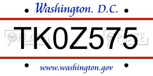 TK0Z575 District Of Columbia License Plate