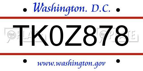 TK0Z878 District Of Columbia License Plate