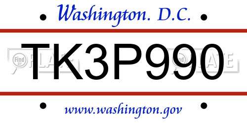 TK3P990 District Of Columbia License Plate