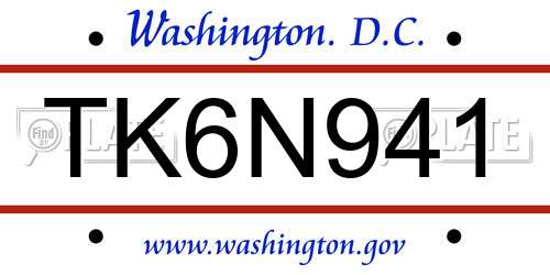 TK6N941 District Of Columbia License Plate