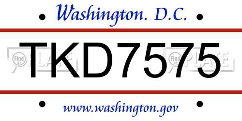TKD7575 District Of Columbia License Plate