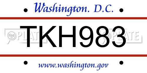 TKH983 District Of Columbia License Plate