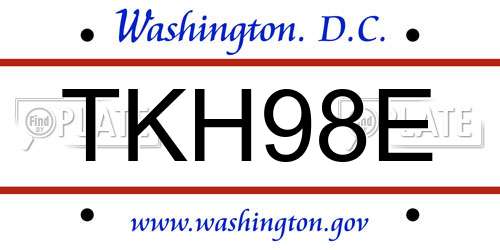 TKH98E District Of Columbia License Plate