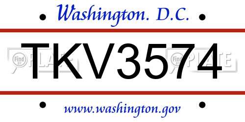 TKV3574 District Of Columbia License Plate