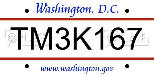 TM3K167 District Of Columbia License Plate