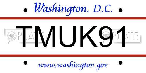 TMUK91 District Of Columbia License Plate