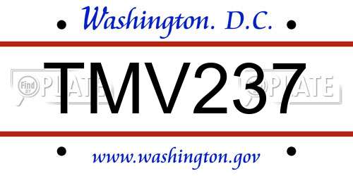 TMV237 District Of Columbia License Plate