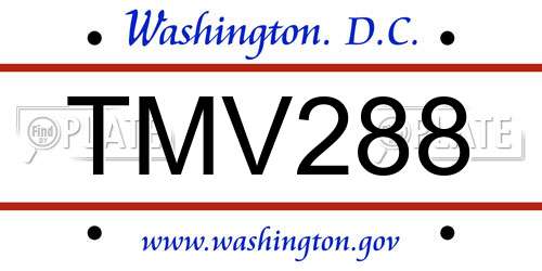 TMV288 District Of Columbia License Plate