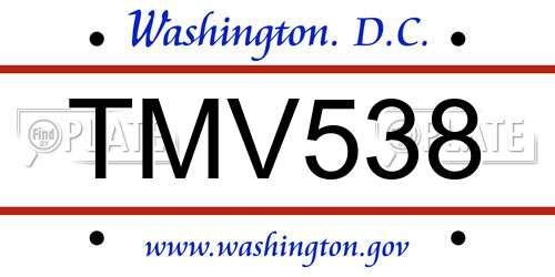 TMV538 District Of Columbia License Plate