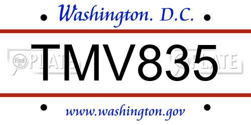 TMV835 District Of Columbia License Plate