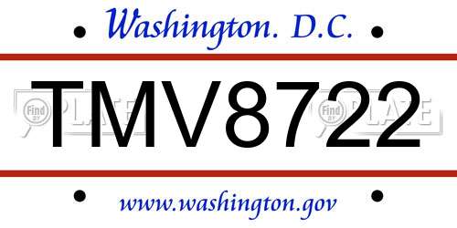 TMV8722 District Of Columbia License Plate