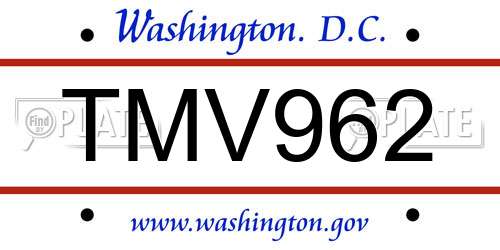 TMV962 District Of Columbia License Plate