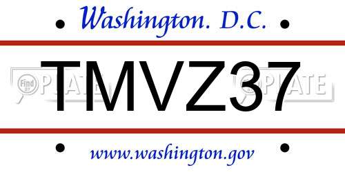 TMVZ37 District Of Columbia License Plate