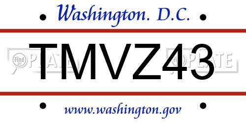 TMVZ43 District Of Columbia License Plate