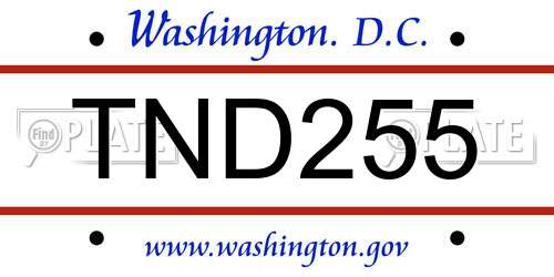 TND255 District Of Columbia License Plate