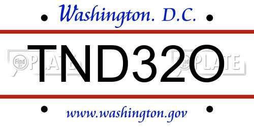 TND32O District Of Columbia License Plate
