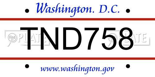 TND758 District Of Columbia License Plate