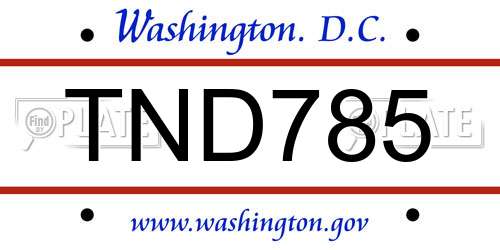 TND785 District Of Columbia License Plate