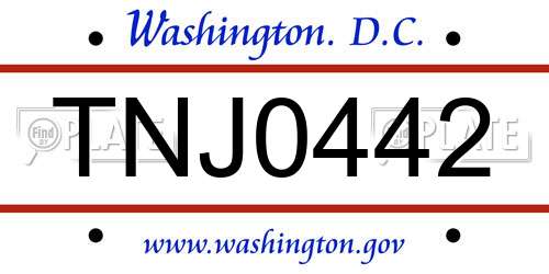 TNJ0442 District Of Columbia License Plate