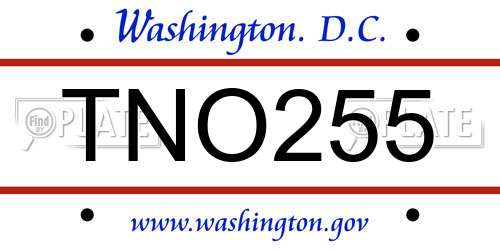 TNO255 District Of Columbia License Plate