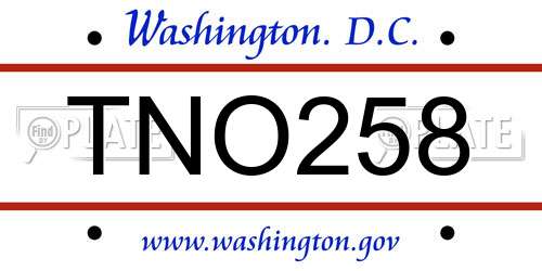 TNO258 District Of Columbia License Plate