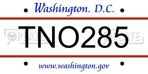 TNO285 District Of Columbia License Plate