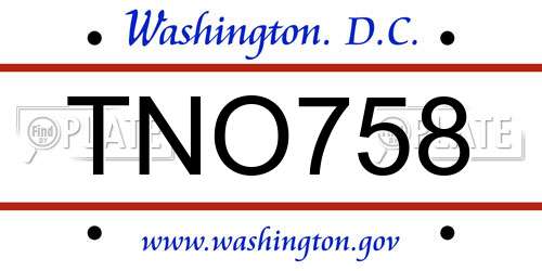 TNO758 District Of Columbia License Plate