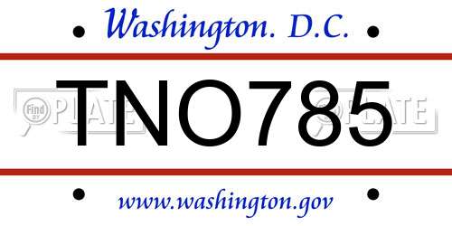 TNO785 District Of Columbia License Plate