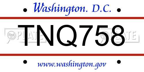 TNQ758 District Of Columbia License Plate