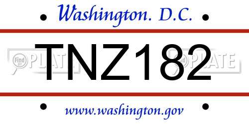 TNZ182 District Of Columbia License Plate