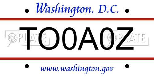 TO0A0Z District Of Columbia License Plate